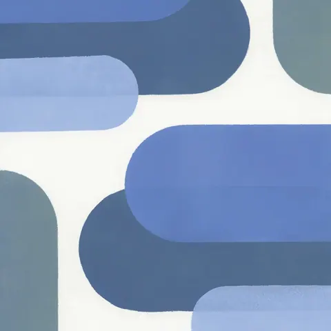 Abstract wallpaper with overlapping curved organic shapes in shades of blue, teal, and cream.