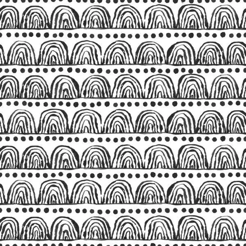 Repeating pattern of concentric arches with dotted line separators in black and white
