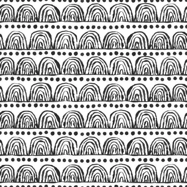 Repeating pattern of concentric arches with dotted line separators in black and white