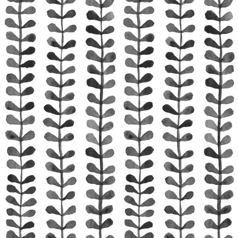 Repeating vertical pattern of stylized plant stems with oval leaves in varying shades of grey and charcoal