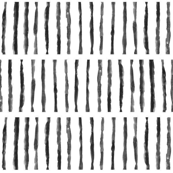 Repeating pattern of hand-painted vertical black and gray brushstrokes on white background
