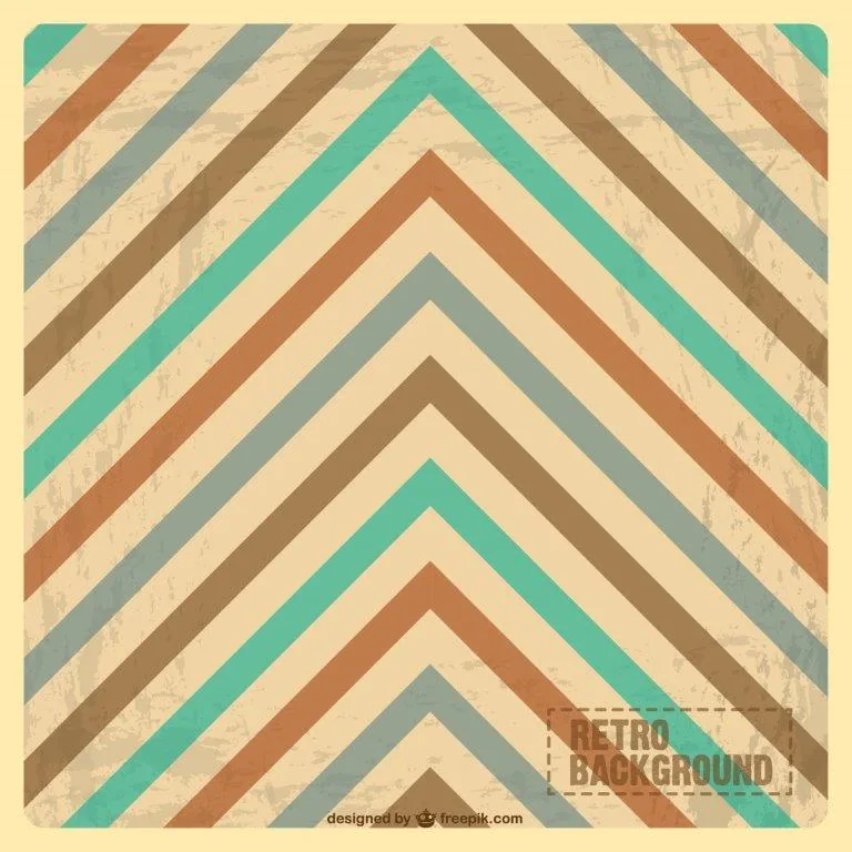 Retro chevron pattern with nested V-stripes in turquoise, rust, grey, and taupe on cream background.