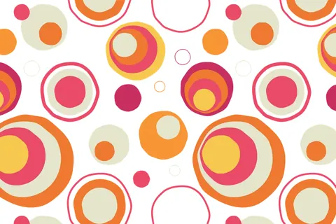 Colorful repeating pattern of concentric circles in orange, pink, yellow, and cream on white background