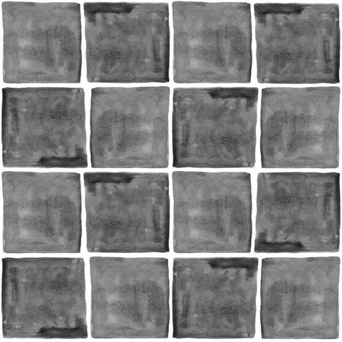 Repeating pattern of grey concrete tiles with weathered texture and dark stains
