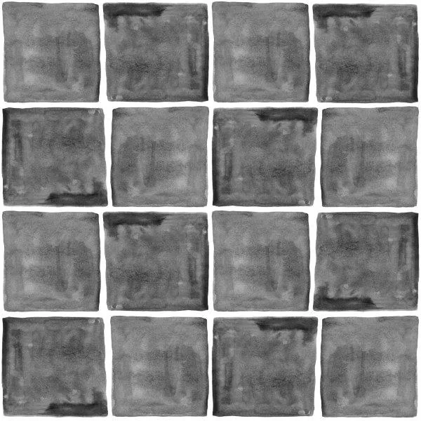 Repeating pattern of grey concrete tiles with weathered texture and dark stains