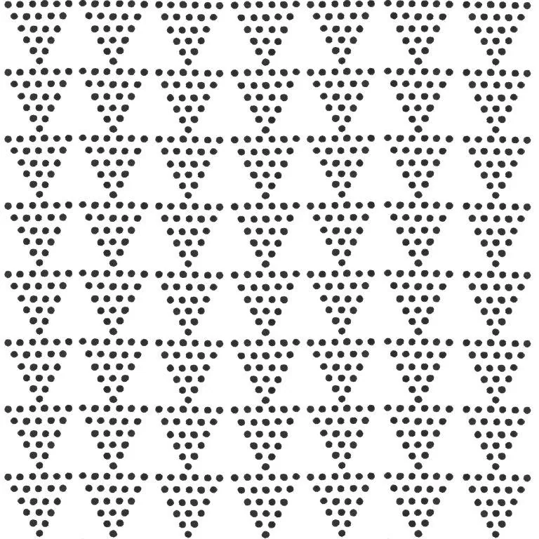 Repeating pattern of black dot-filled triangles arranged in downward-pointing rows on white background.
