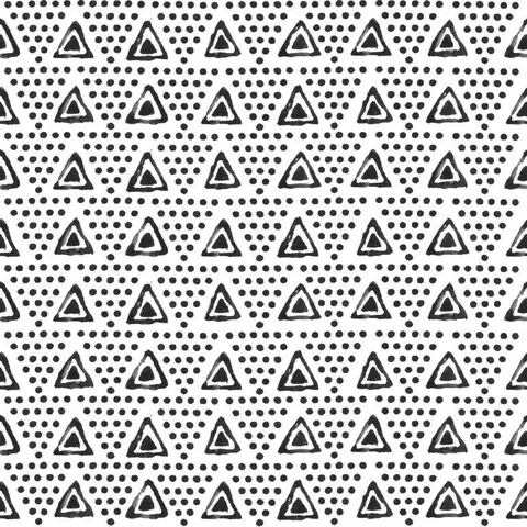 Repeating pattern of outlined triangles scattered across a dotted background in black and white