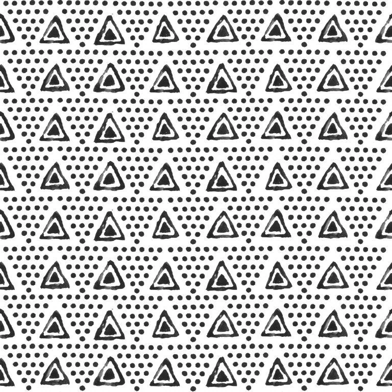 Repeating pattern of outlined triangles scattered across a dotted background in black and white