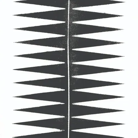 Symmetrical tribal pattern with black diamond shapes and vertical centerline on white background