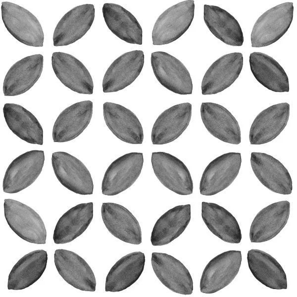 Repeating pattern of grey oval leaf shapes arranged in a grid on white background.