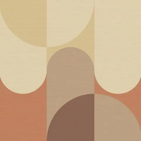 Abstract geometric wallpaper with overlapping arches in cream, tan, and terracotta tones