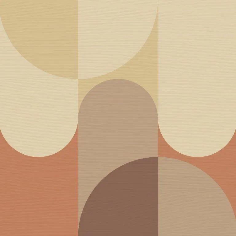 Abstract geometric wallpaper with overlapping arches in cream, tan, and terracotta tones
