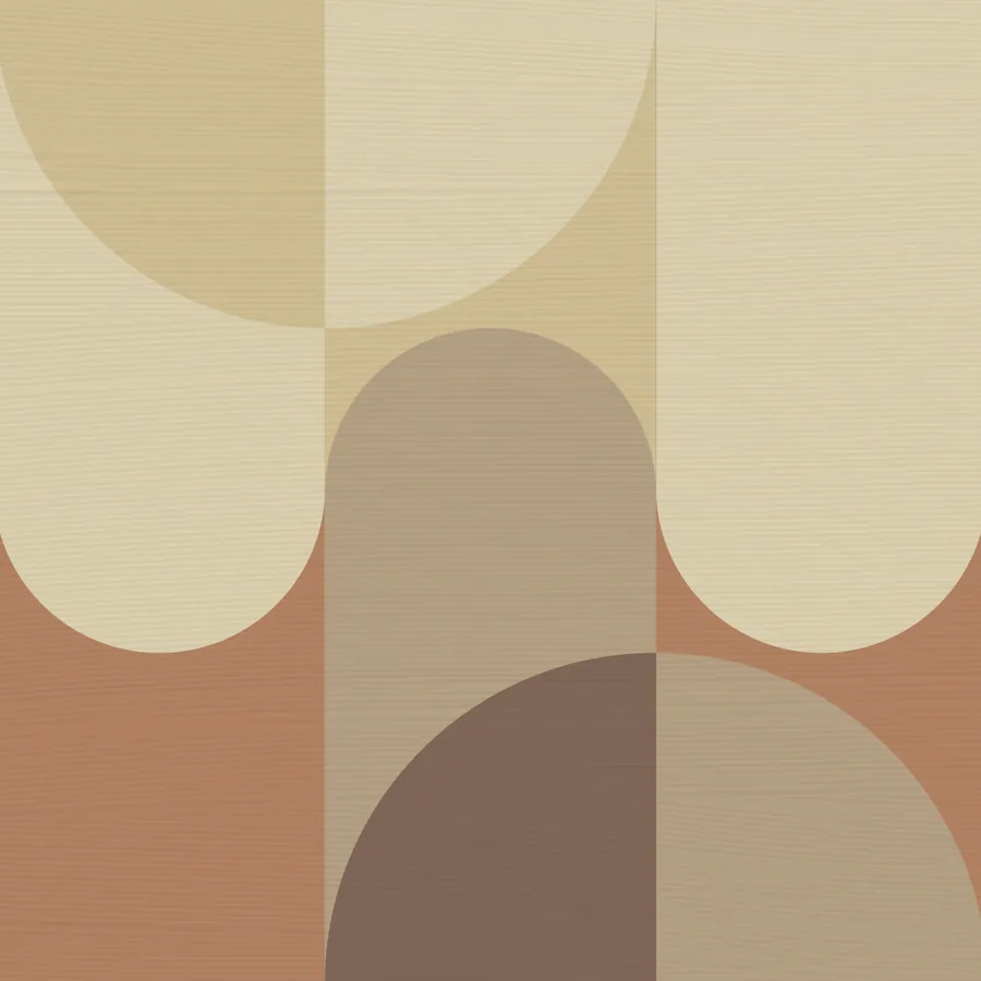 Abstract geometric wallpaper with overlapping circles in beige, taupe, and terracotta tones