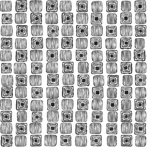 Repeating pattern of concentric square tiles alternating with vertical wood-grain texture in black and white