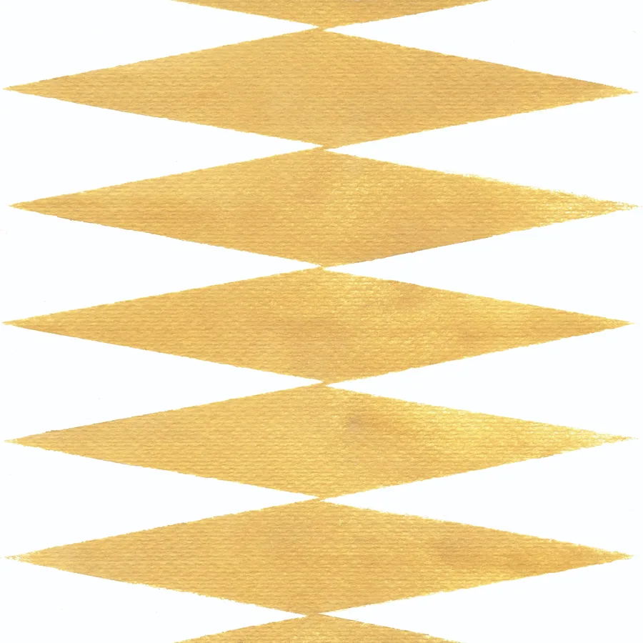 Repeating pattern of stacked golden diamond shapes with textured, organic edges on white background.