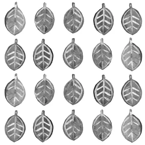 Repeating pattern of 20 grey leaf designs with detailed vein textures arranged in a grid.