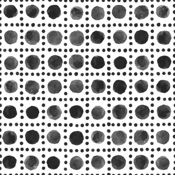 Repeating pattern of circles in varying shades of black and gray arranged with small dots on white background