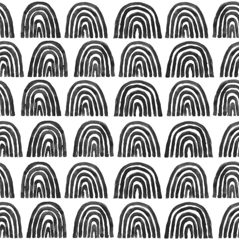 Repeating pattern of nested black and white concentric arches in rows