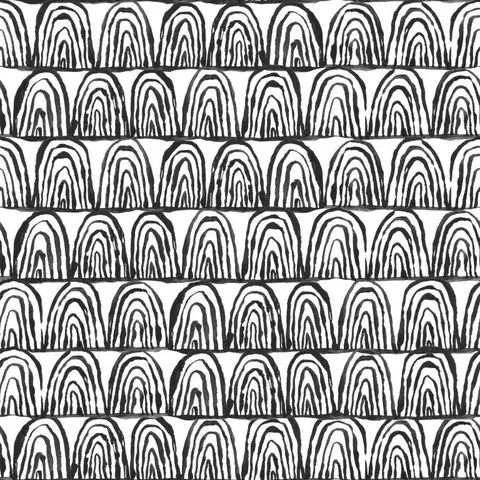 Repeating pattern of nested semicircular arches in black and white creating a rhythmic, wave-like texture.