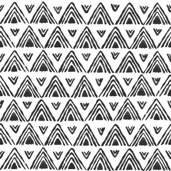 Repeating pattern of black and white nested triangles with arrow details in geometric tribal style