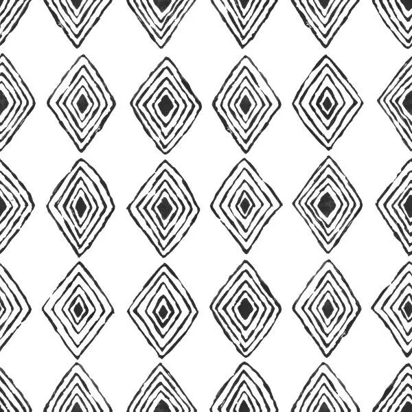Repeating pattern of nested diamond shapes with concentric black and white lines creating geometric optical effect
