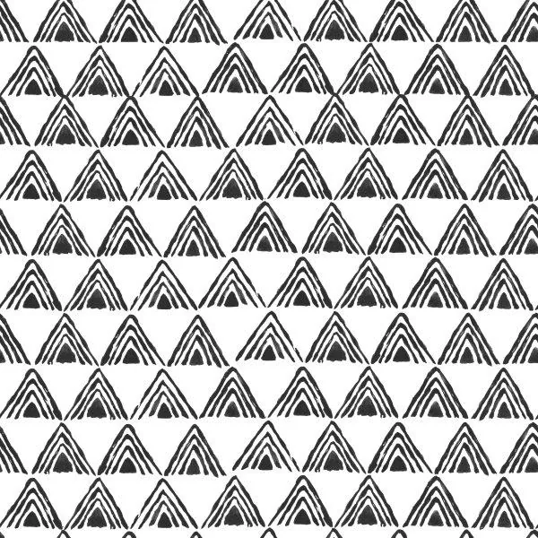 Repeating pattern of black and white nested triangles with parallel line details arranged in rows