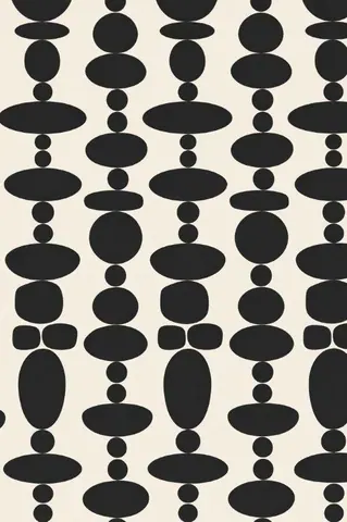 Black stacked circles and ellipses in vertical columns on cream background