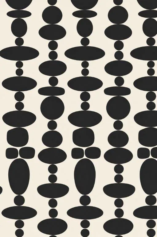 Black stacked circles and ellipses in vertical columns on cream background