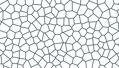 Repeating pattern of irregular polygonal shapes with thin dark lines on a cream background