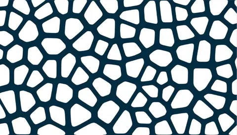 Repeating pattern of white irregular polygonal shapes on dark navy background, resembling abstract stones or cells.