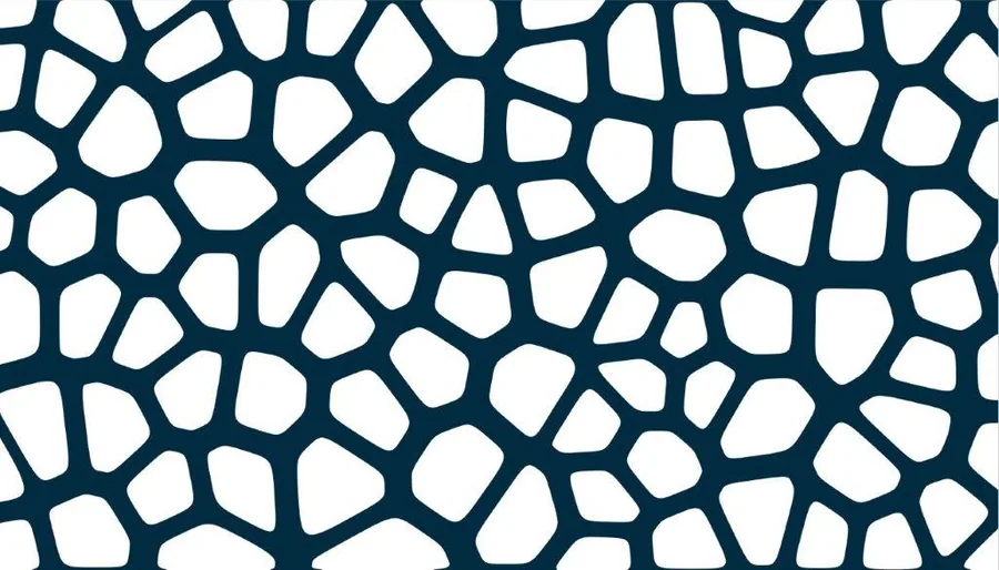 Repeating pattern of white irregular polygonal shapes on dark navy background, resembling abstract stones or cells.