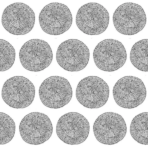 Repeating pattern of detailed circular mandalas with radiating lines in black and white