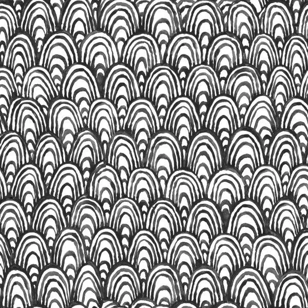 Repeating black and white scalloped arch pattern creating a dimensional wave-like texture.