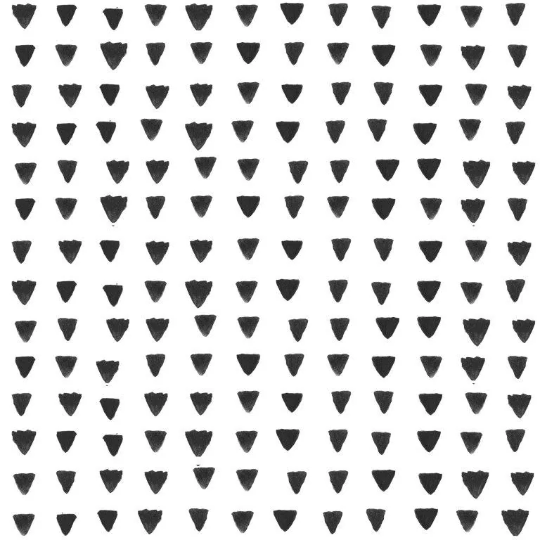 Repeating pattern of black inverted triangle arrowhead shapes arranged in a scattered grid on white background