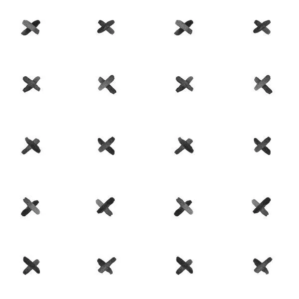 Repeating pattern of dark charcoal hand-drawn X crosses arranged in a grid on white background