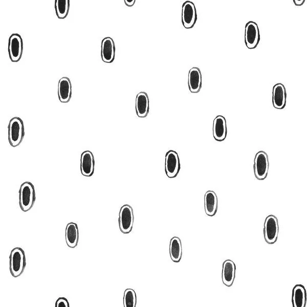 Repeating pattern of black and grey hand-drawn ovals scattered randomly on white background