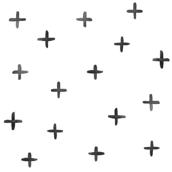 Repeating pattern of dark gray hand-drawn plus symbols scattered randomly on white background