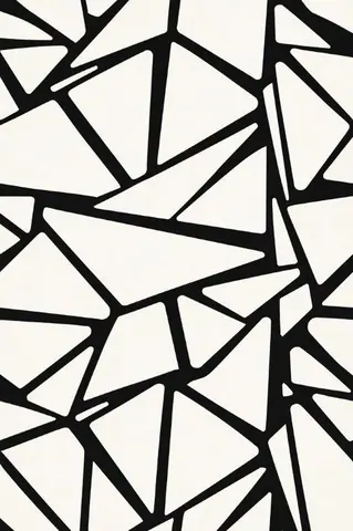 Black geometric line pattern with fragmented triangles on cream background