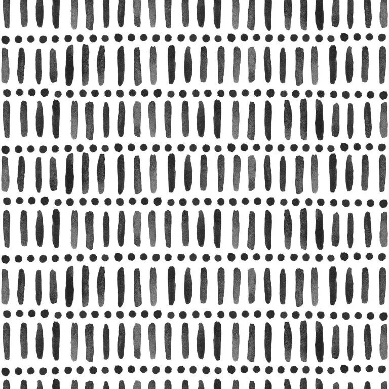 Repeating pattern of hand-drawn vertical brushstrokes and dots in grayscale on white background