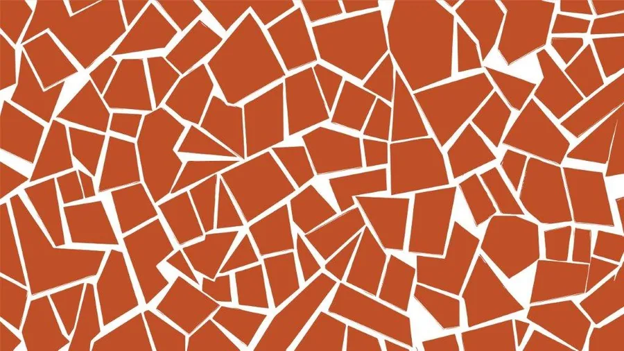 Repeating abstract mosaic pattern with rust-orange polygonal tiles separated by cream grout lines.