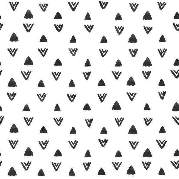 Repeating pattern of black triangles and geometric arrow shapes on white background