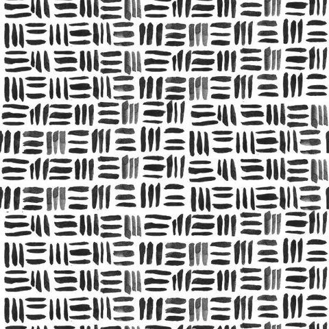 Repeating pattern of black horizontal dashes in varying lengths arranged in a woven grid layout on white background.