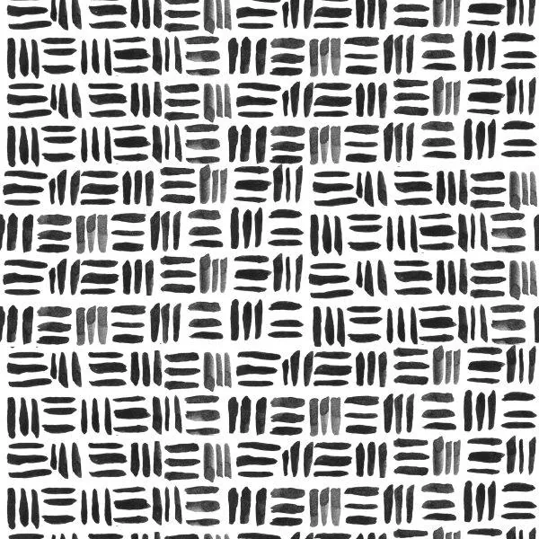 Repeating pattern of black horizontal dashes in varying lengths arranged in a woven grid layout on white background.