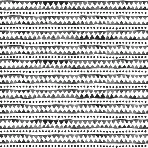 Repeating black and white geometric pattern with alternating rows of triangles and dots