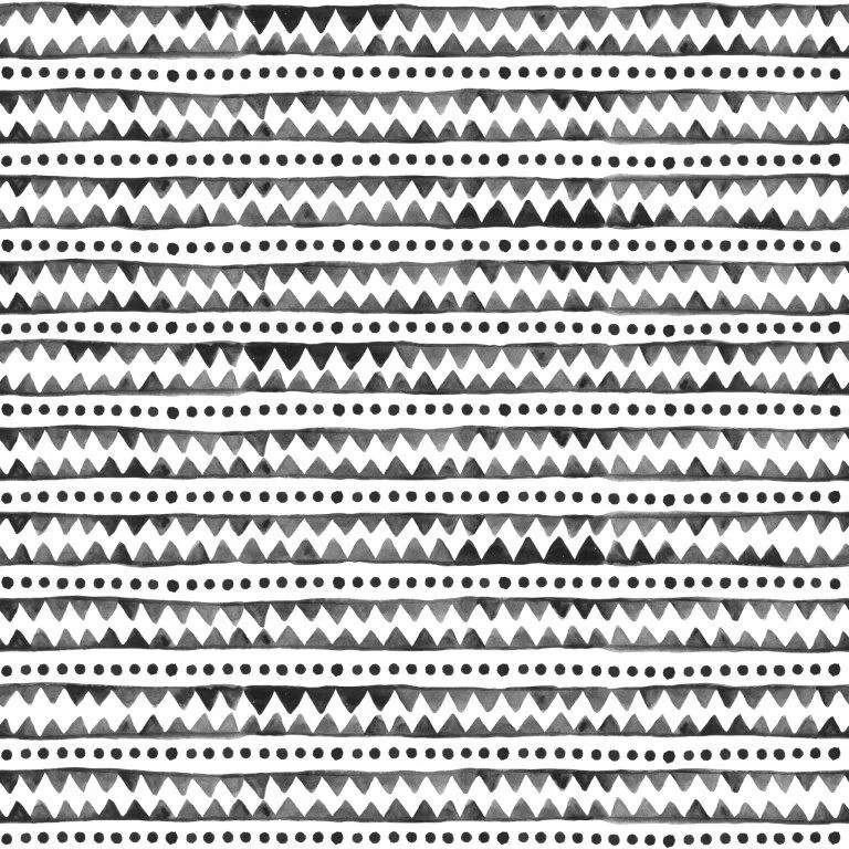 Repeating black and white geometric pattern with alternating rows of triangles and dots