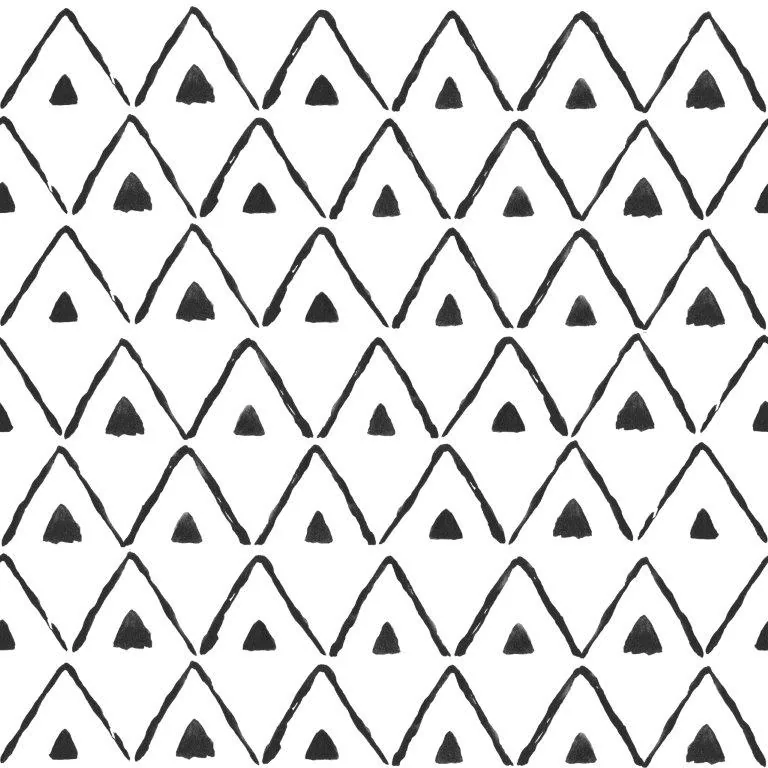 Repeating pattern of outlined triangular mountains with small solid bell shapes inside, arranged in rows.