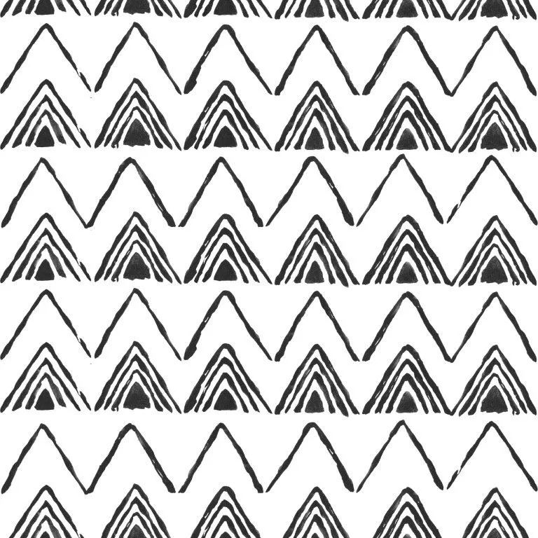 Repeating pattern of nested black triangular mountains with concentric lines on white background