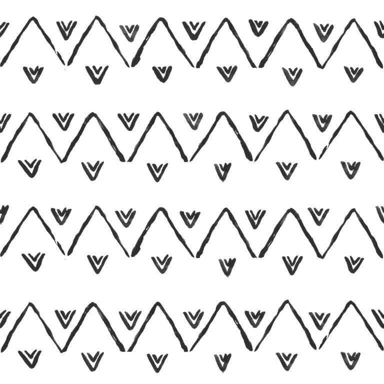 Repeating pattern of hand-drawn triangles and V-shaped chevrons in black on white background