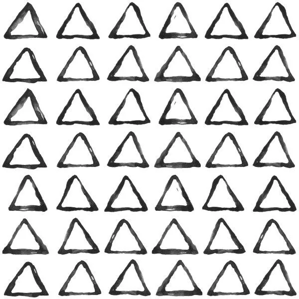 Repeating pattern of hand-drawn triangle outlines arranged in 6 rows of 6 on a white background
