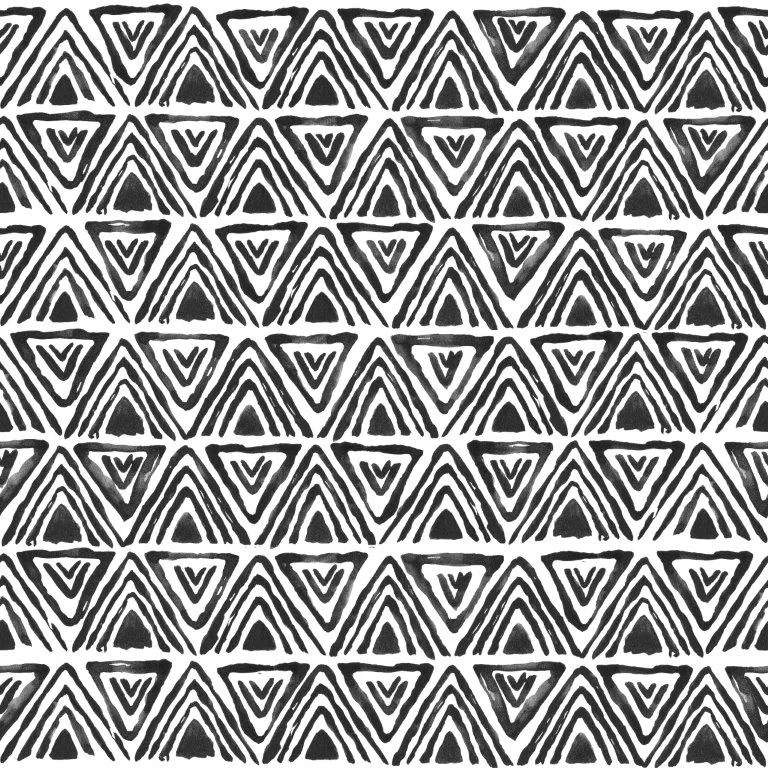 Repeating black and white geometric triangle pattern with nested linear details